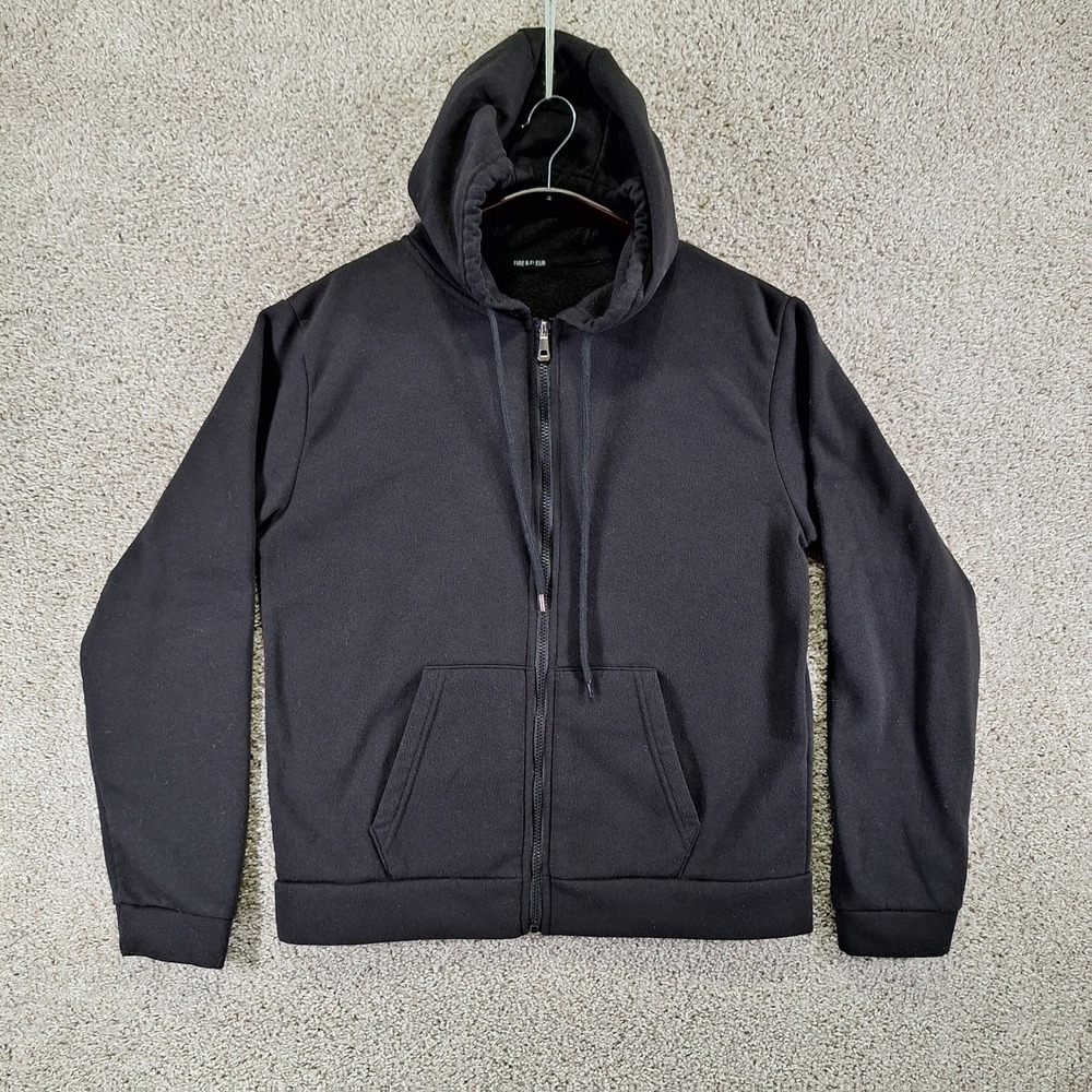 Fire & Fleur Hoodie Mens Large Black Full Zip Fleece Lined Casual Streetwear